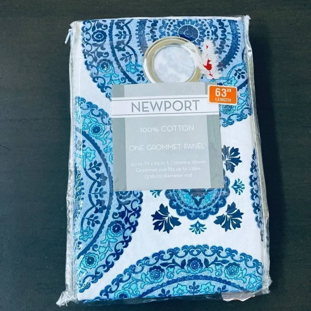 NWT Blue White Mandala Fabric Grommet Curtain Panel